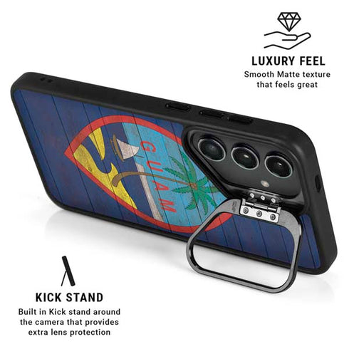 Guam Flag Dark Wood Galaxy S24 FE Kickstand Case